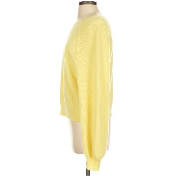 Crush. Butter Yellow Ribbed Sleeve 100% Cashmere Oversized Sweater S - Picture 4 of 9